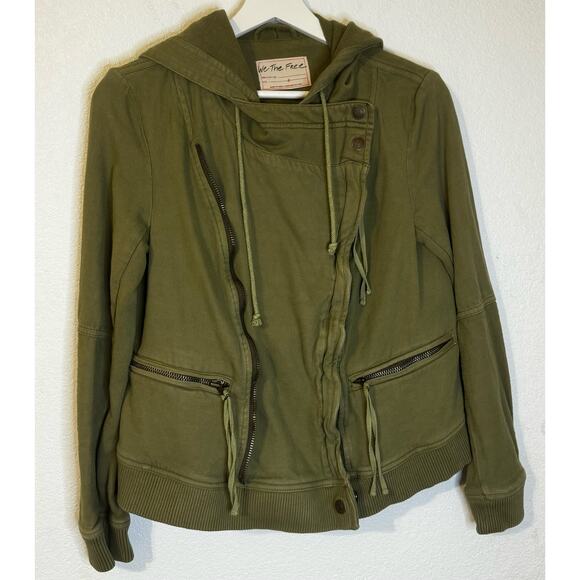 We The Free Women's Military Style Hooded Jacket Olive Small Double Zip‎ Front - Picture 1 of 8